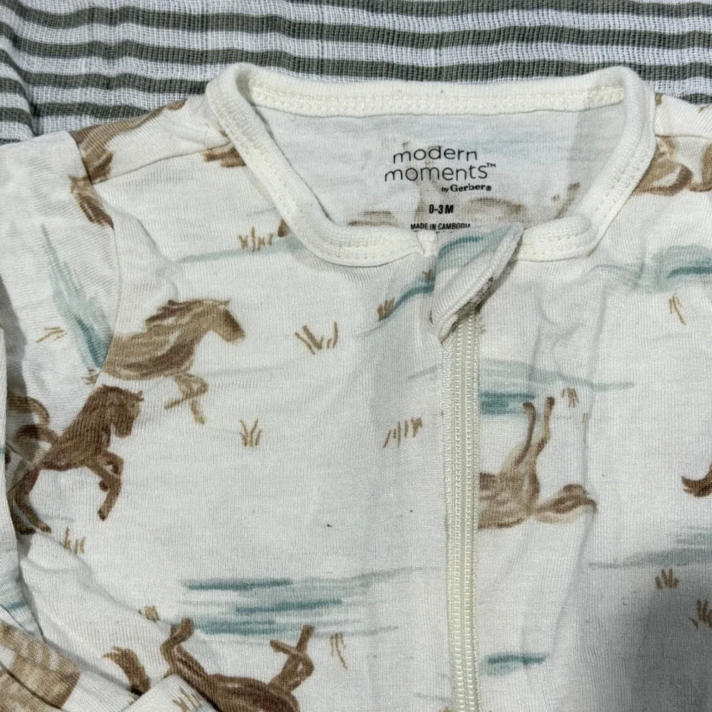 Modern Moments Sleepers Baby 0-3M Blue Cream Dog Horse Western Soft